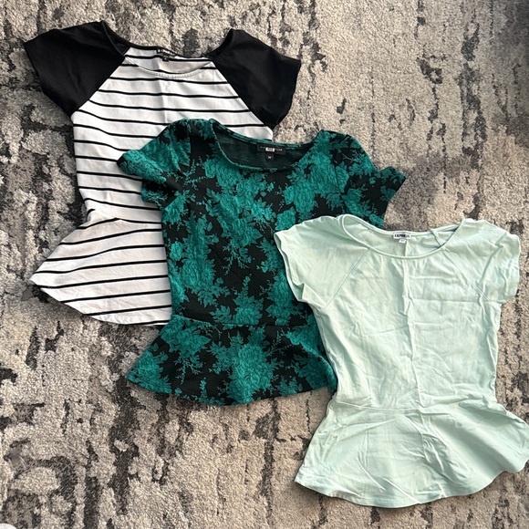 Express Tops - Bundle Express Peplum Short Sleeve Tees - Black, Green, Mint